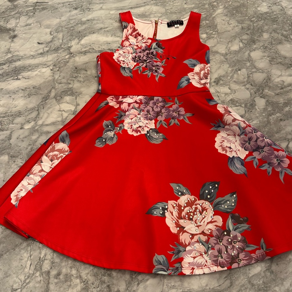 Hannah Banana Floral Red Kids Dress
